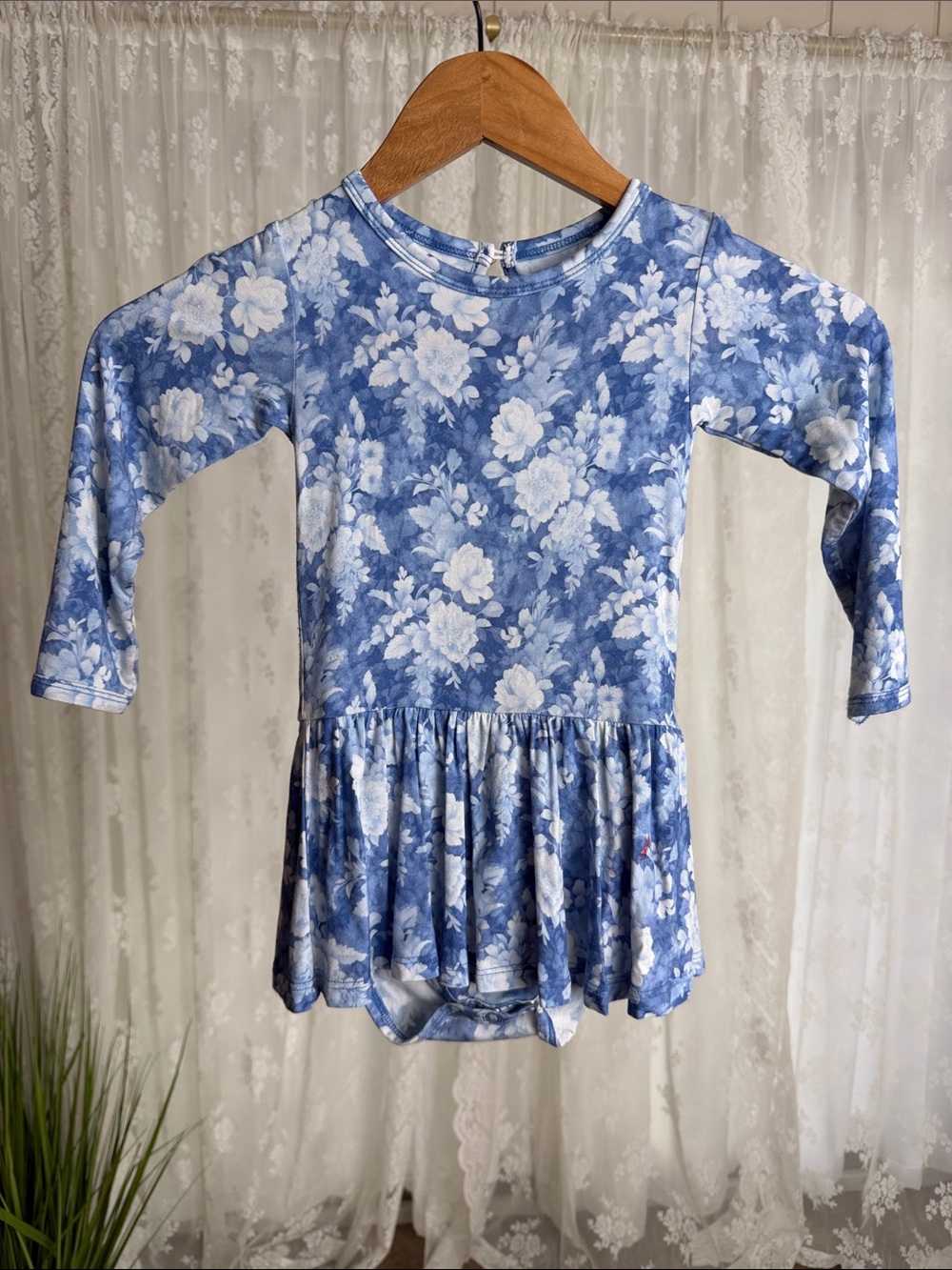 (5for$12) Bamboo Blue Floral Bamboo Long-Sleeve Dress- Bums & Roses